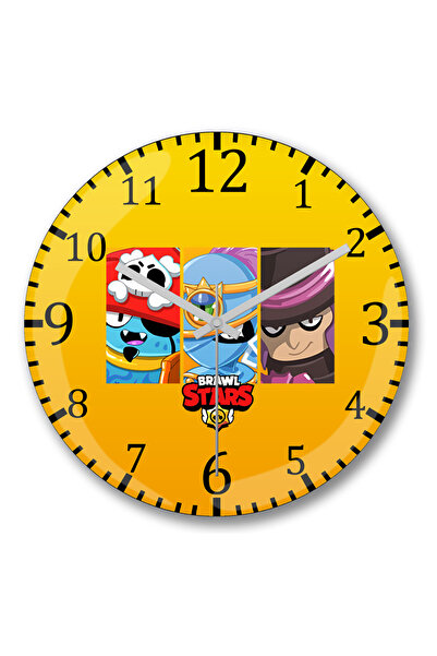 BASKI DÜNYASI ساعة حائط بشخصيات غامضة من Brawl Stars، زجاج حقيقي منحني