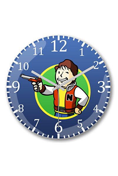 BASKI DÜNYASI Ρολόι τοίχου Fallout Fan Boy με κυρτό γυαλί από αληθινό γυαλί