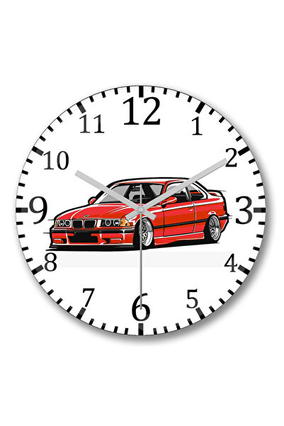 BASKI DÜNYASI Ceas de perete Bmw Stanced out E36 roșu din sticlă de veritabilă calitate