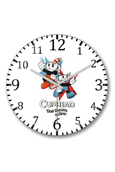 BASKI DÜNYASI Ceas de perete Cuphead și Mugman din sticlă autentică bombată