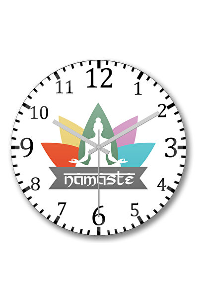 BASKI DÜNYASI ساعة حائط يوجا ناماستي من الزجاج الحقيقي المنحني