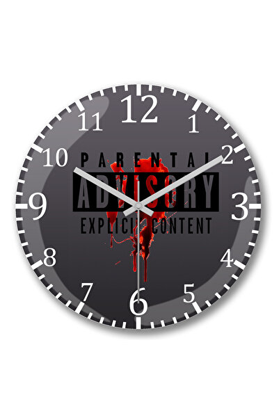 BASKI DÜNYASI Parental Advisory Explicit Content 2 Wall Clock Curved Real Glass