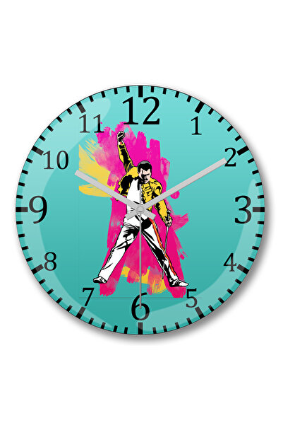 BASKI DÜNYASI ساعة حائط كوين فريدي ميركوري من الزجاج الحقيقي المنحني