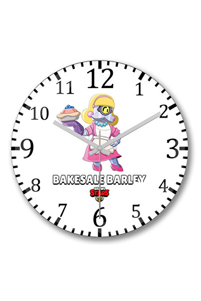 BASKI DÜNYASI ساعة حائط Brawl Stars Bakesale Barley من الزجاج الحقيقي المنحني