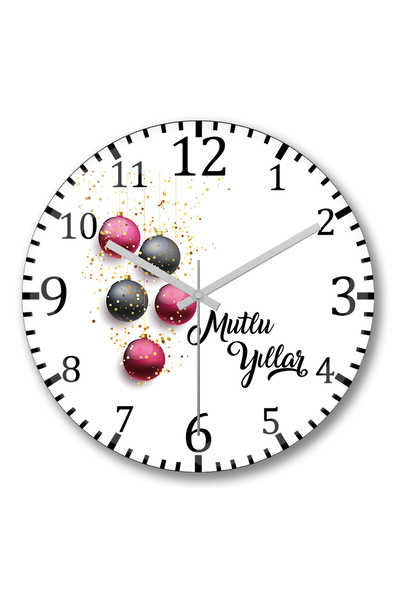BASKI DÜNYASI Ceas de perete cu bile de Crăciun La mulți ani, din sticlă autentică