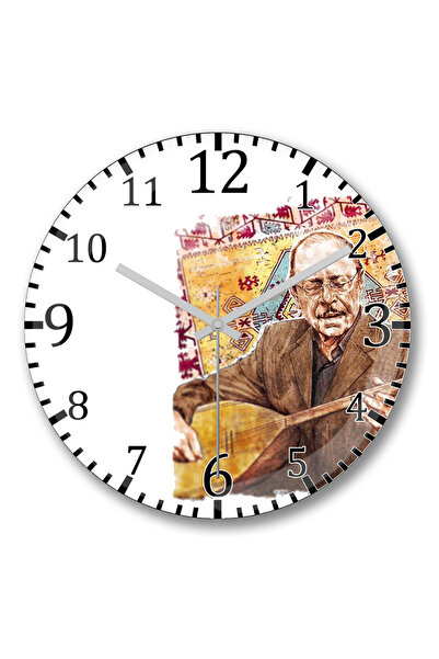 BASKI DÜNYASI Ceas de perete cu chitară Neşet Ertaş din sticlă autentică bombată