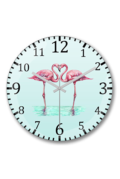 BASKI DÜNYASI Ceas de perete Love Birds Flamingo 4 din sticlă autentică bombată