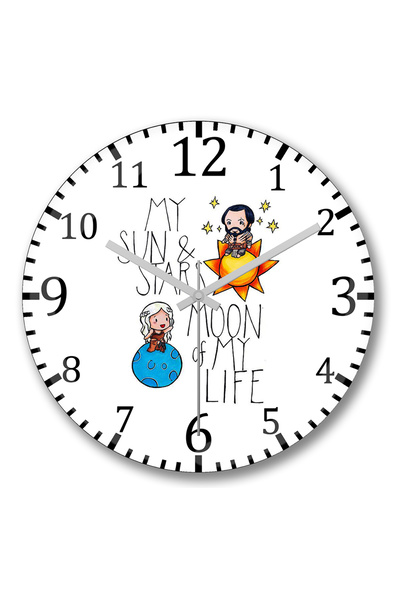 BASKI DÜNYASI ساعة حائط My Sun Stars Moon of My Life من الزجاج الحقيقي المنحني