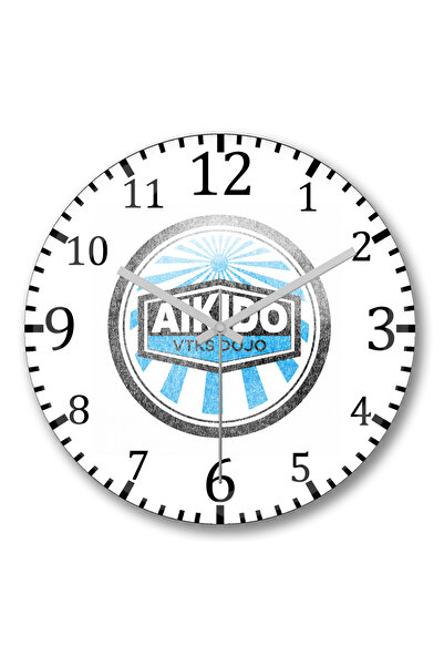 BASKI DÜNYASI ساعة حائط بشعار Distress Aikido من الزجاج الحقيقي المنحني