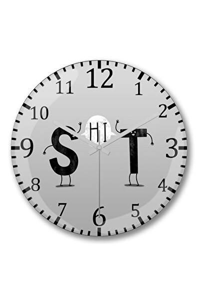 BASKI DÜNYASI ساعة حائط Deu Shit من الزجاج الحقيقي المنحني