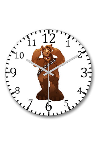 BASKI DÜNYASI ساعة حائط Chewbacca Alf Bacca من الزجاج الحقيقي المنحني