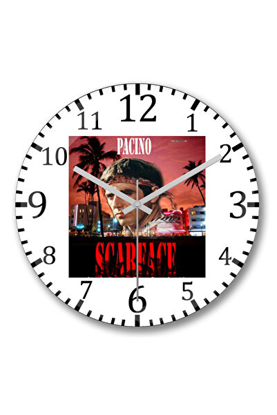 BASKI DÜNYASI ساعة حائط سكارفيس آل باتشينو من الزجاج الحقيقي المنحني