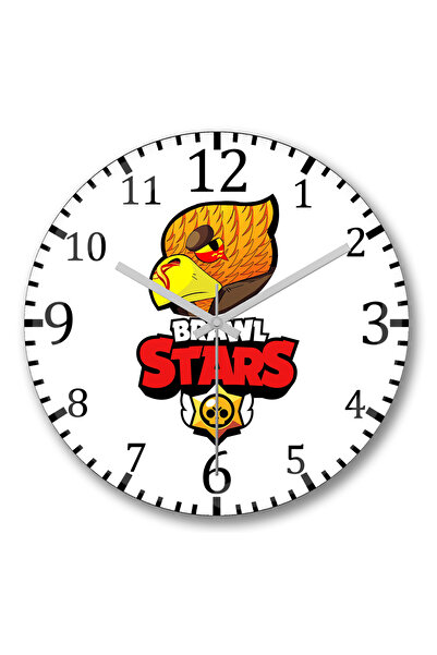 BASKI DÜNYASI ساعة حائط Brawl Stars Crow من الزجاج الحقيقي المنحني