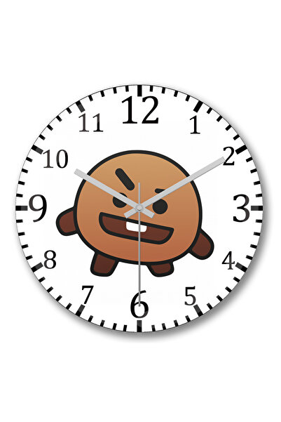 BASKI DÜNYASI ساعة حائط BT21 Shooky Bts من الزجاج الحقيقي المنحني