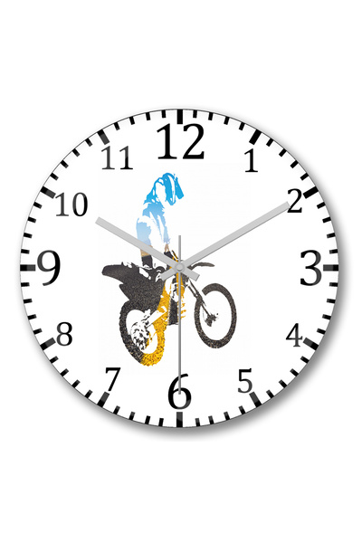BASKI DÜNYASI موتوكروس دراجة نارية ساعة الحائط منحني الزجاج الحقيقي