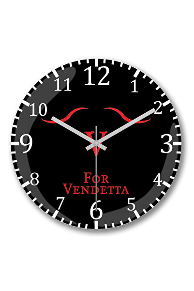 BASKI DÜNYASI ساعة حائط V For Vendetta Silhouette من الزجاج الحقيقي المنحني