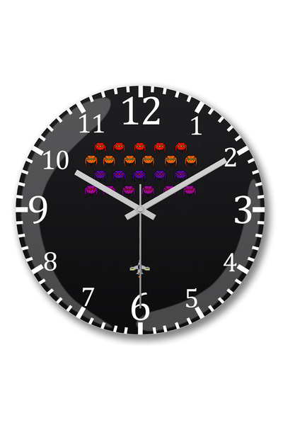 BASKI DÜNYASI ساعة حائط Space Defende من الزجاج الحقيقي المنحني