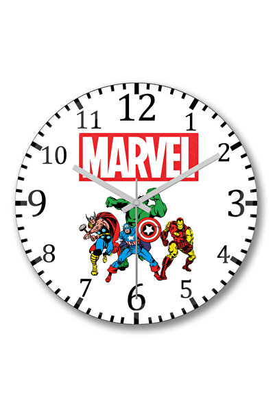 BASKI DÜNYASI ساعة حائط مارفل أفنجرز من الزجاج الحقيقي المنحني