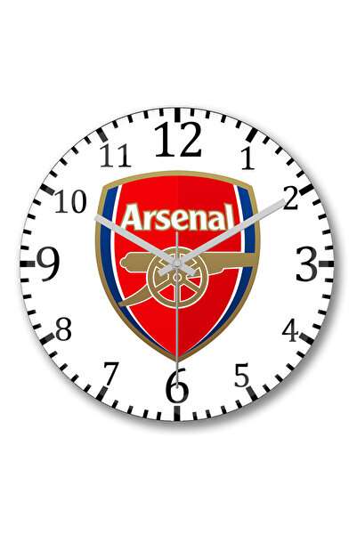 BASKI DÜNYASI ساعة حائط بشعار ارسنال من الزجاج الحقيقي المنحني