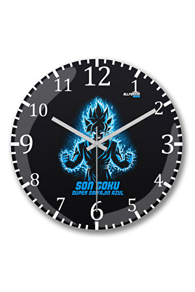 BASKI DÜNYASI ساعة حائط Son Goku Super Saiyajin Azul 03 من الزجاج الحقيقي المنحني