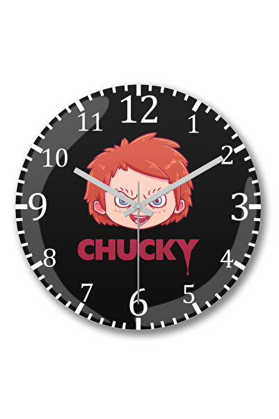 BASKI DÜNYASI Ceas de perete cu capul lui Chucky din sticlă autentică bombată