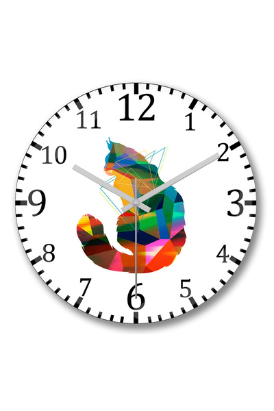 BASKI DÜNYASI Colorful Cat Wall Clock Curved Real Glass