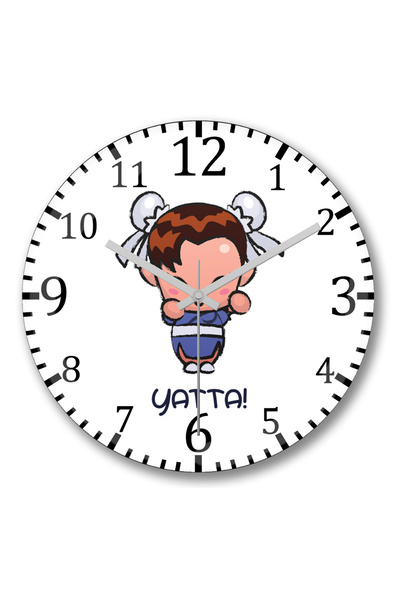 BASKI DÜNYASI ساعة حائط Chunli Baby Chun Li Yatta من الزجاج الحقيقي المنحني