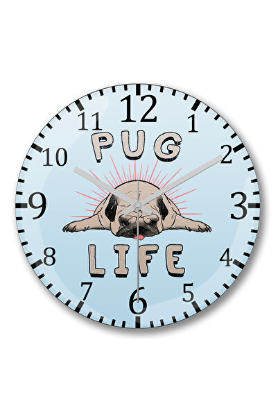 BASKI DÜNYASI ساعة حائط للكلاب من Pug Life مصنوعة من الزجاج الحقيقي