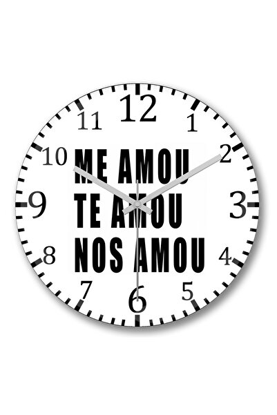 BASKI DÜNYASI ساعة حائط Me Amou Te Amou Nos Amou Branca من الزجاج الحقيقي الم...