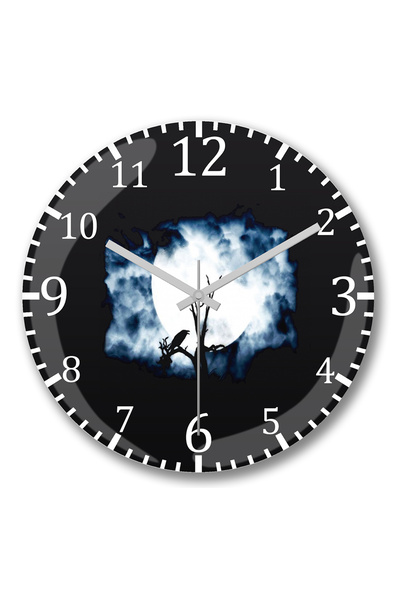 BASKI DÜNYASI ساعة حائط Night Crow من الزجاج الحقيقي المنحني