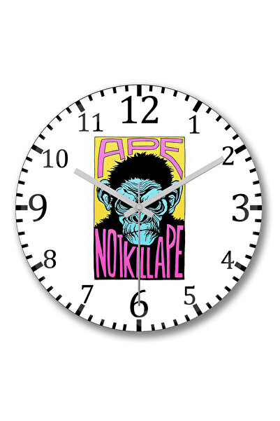 BASKI DÜNYASI ساعة حائط Ape Not Kill Ape من الزجاج الحقيقي المنحني