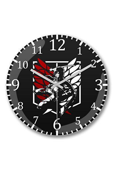 BASKI DÜNYASI ساعة حائط Attack On Titan Mikasa Ato من الزجاج الحقيقي المنحني