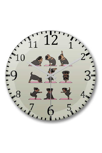 BASKI DÜNYASI Ceas de perete cu yoga pentru câini, din sticlă autentică