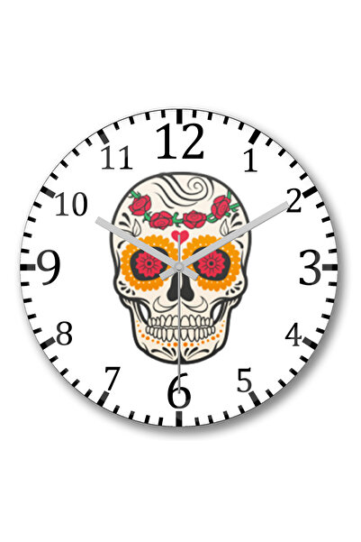 BASKI DÜNYASI ساعة حائط جمجمة منقوشة من الزجاج الحقيقي