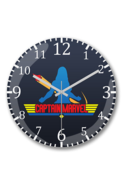 BASKI DÜNYASI ساعة حائط كابتن مارفل توب كابتن من الزجاج الحقيقي المنحني