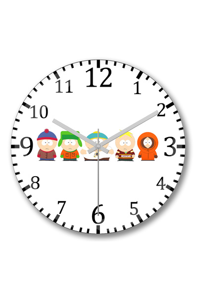 BASKI DÜNYASI ساعة حائط ساوث بارك إريك كارتمان من الزجاج الحقيقي المنحني