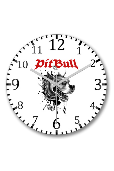 BASKI DÜNYASI ساعة حائط الحب لمحبي كلاب البيتبول من الزجاج الحقيقي المنحني