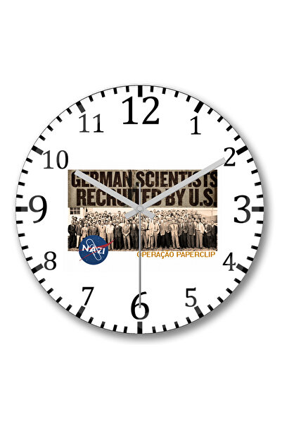 BASKI DÜNYASI ساعة حائط بمشبك ورق من Nasa Operaçao من الزجاج الحقيقي المنحني