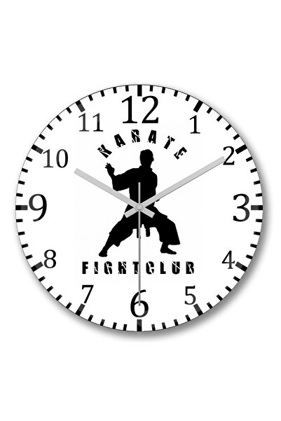 BASKI DÜNYASI ساعة حائط لنادي الكاراتيه القتالي من الزجاج الحقيقي المنحني