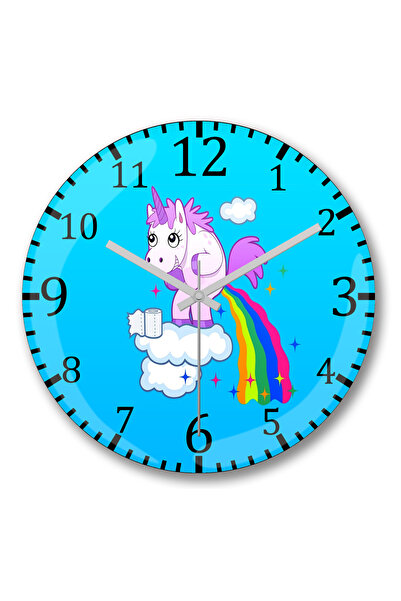 BASKI DÜNYASI ساعة حائط Hello Bitches Baby Unicorn من الزجاج الحقيقي المنحني