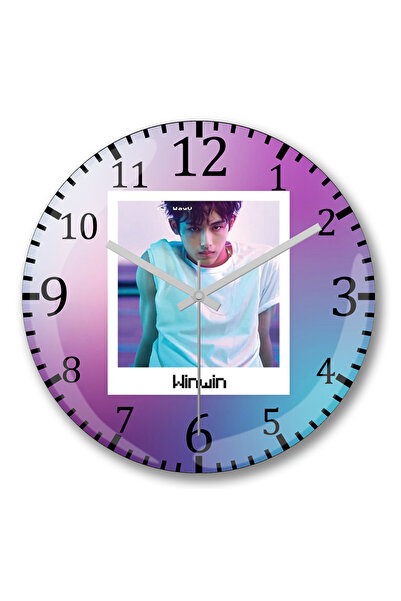 BASKI DÜNYASI ساعة حائط Winwin WayV Take Off لتحليل الشخصيات من الزجاج الحقيقي المنحني