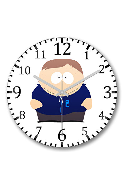 BASKI DÜNYASI ساعة حائط ساوث بارك إريك كارتمان من الزجاج الحقيقي المنحني