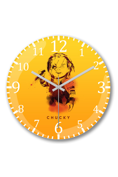 BASKI DÜNYASI ساعة حائط تشايلد بلاي جود جايز تشاكي من الزجاج الحقيقي المنحني