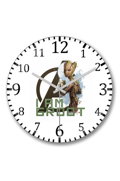 BASKI DÜNYASI ساعة حائط أفنجرز آي آم غروت من الزجاج الحقيقي المنحني