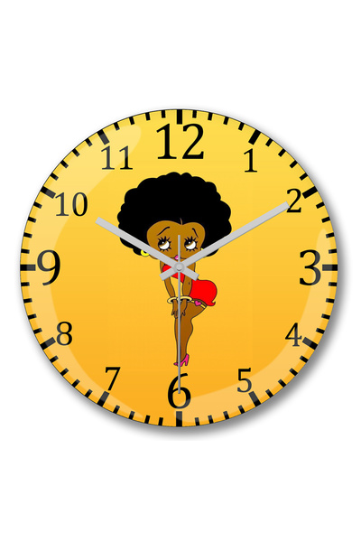 BASKI DÜNYASI ساعة حائط بيتي بوب نيجرا من الزجاج الحقيقي المنحني