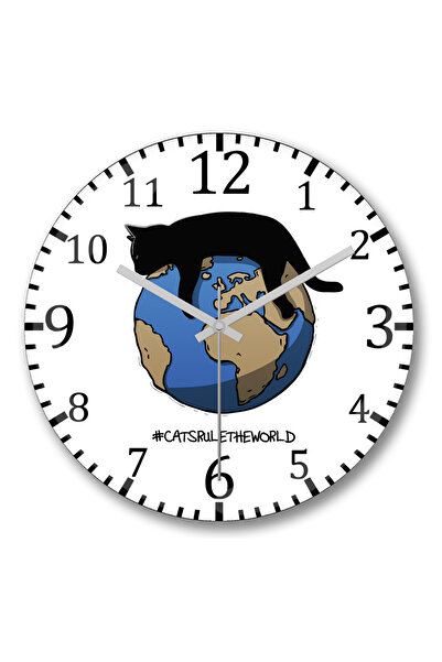 BASKI DÜNYASI القطط تحكم العالم ساعة حائط من الزجاج الحقيقي المنحني