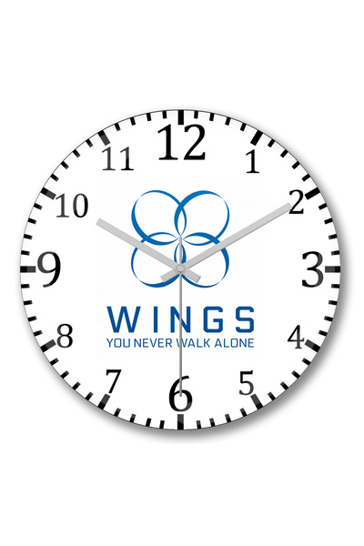 BASKI DÜNYASI ساعة حائط بأجنحة BTS من الزجاج الحقيقي المنحني