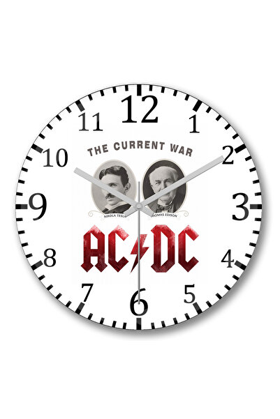 BASKI DÜNYASI Ceas de perete AC DC Tesla și Edison din sticlă autentică bombată