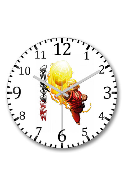 BASKI DÜNYASI ساعة حائط كين ماسترز ستريت فايتر من الزجاج الحقيقي المنحني