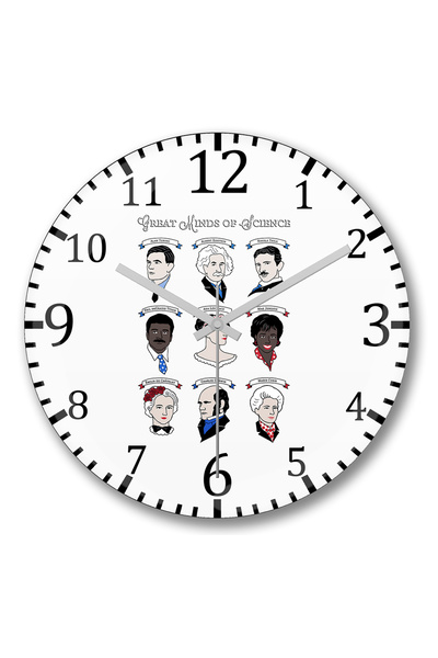 BASKI DÜNYASI Ceas de perete Great Minds of Science din sticlă autentică bombată